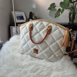 Dooney & Bourke Cream Quilted Tote with Tan Accents